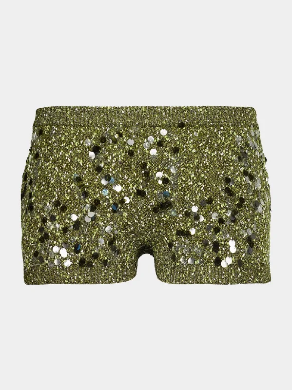 Dark Green Tweed Blend Shorts