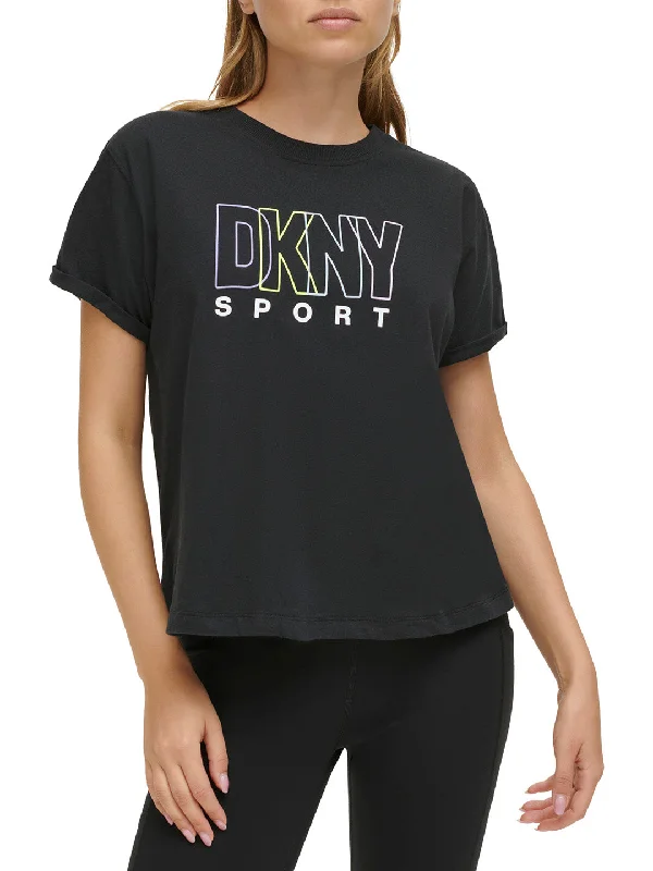 DKNY Women Black Printed Round Neck Short Sleeves T-Shirt