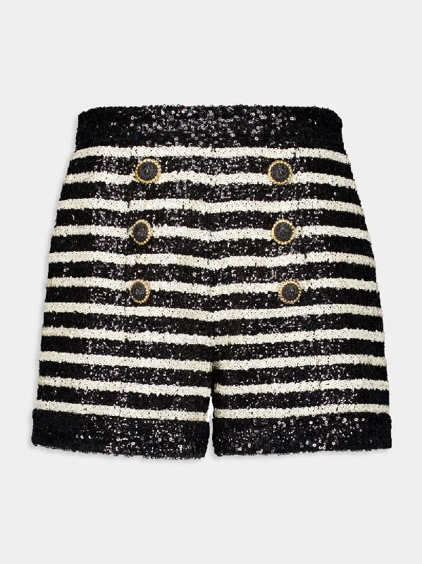 Striped Rhinestone-Embellished Shorts