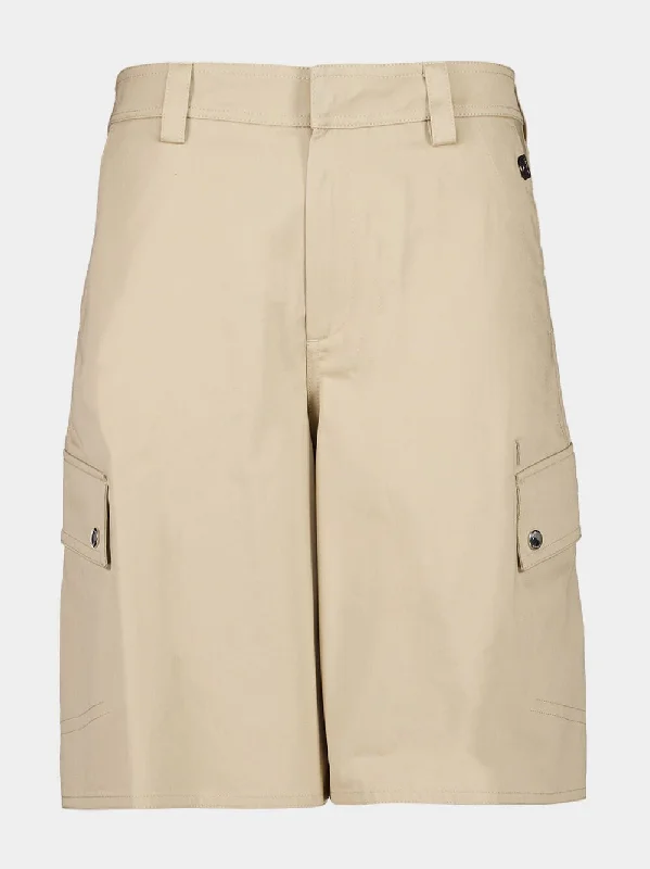 Beige Cotton Cargo Safari Shorts