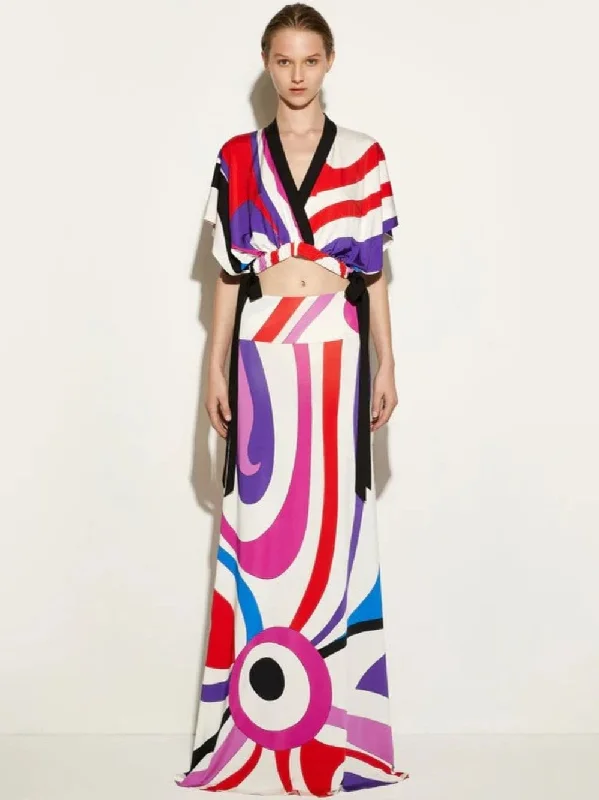 Marmo-Print Long Skirt