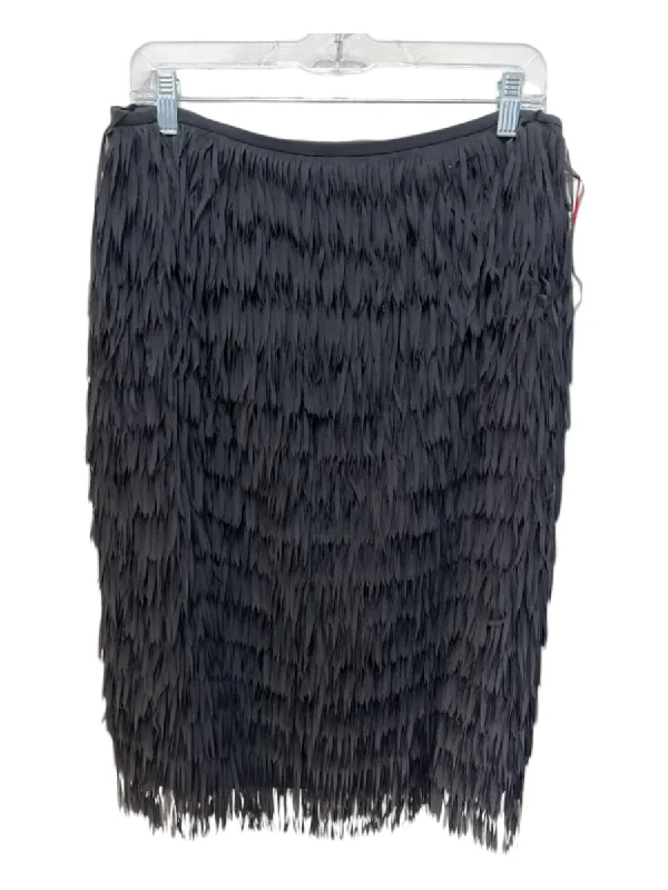 Lafayette 148 Size 8 Black Polyester & Silk Fringe Pencil Skirt