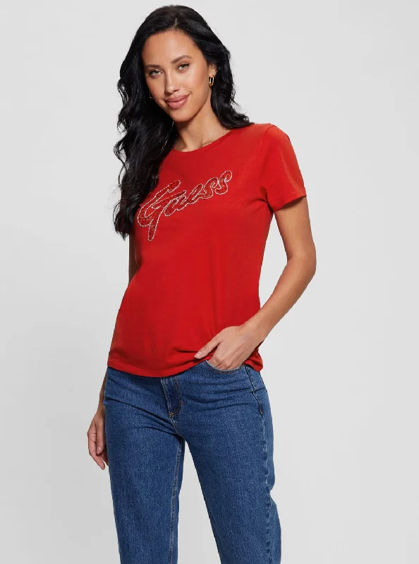 Red Short Sleeve Lace Logo T-Shirt