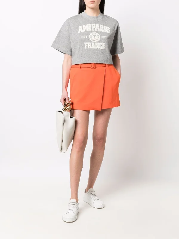 Orange Wool Belted Mini Skirt