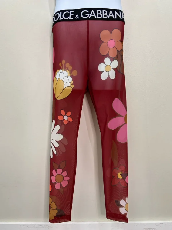 Dolce & Gabbana Size 42 Red, Orange, Pink Polyamide Blend Sheer Mesh Leggings