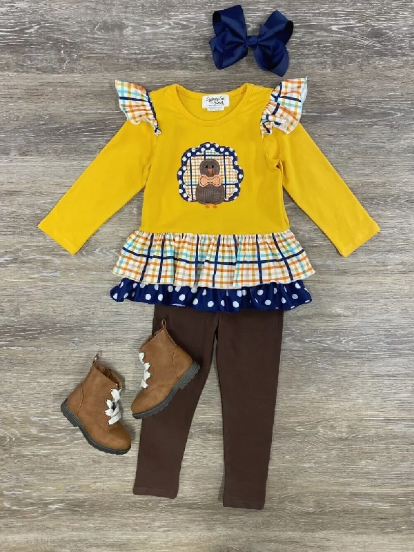 Golden Turkey Girls Ruffle Tunic & Leggings Outfit