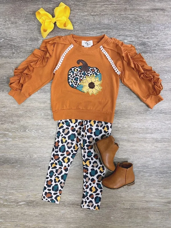 Wild About Fall Ruffle Sleeve Girls Leggings Outfit