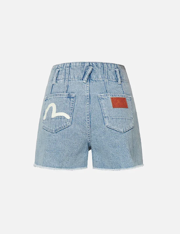 Seagull Print Denim Shorts