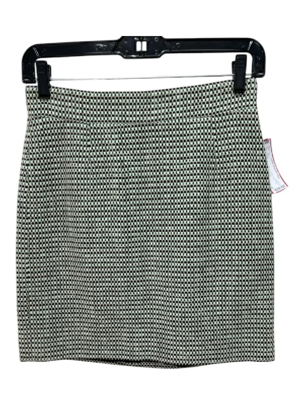 Proenza Schouler Size 2 Green, Black, White Cotton Blend Back Zip Boucle Skirt