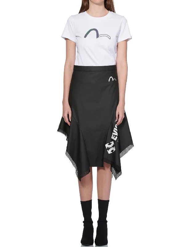 Mesh Trim Asymmetric A-line Skirt