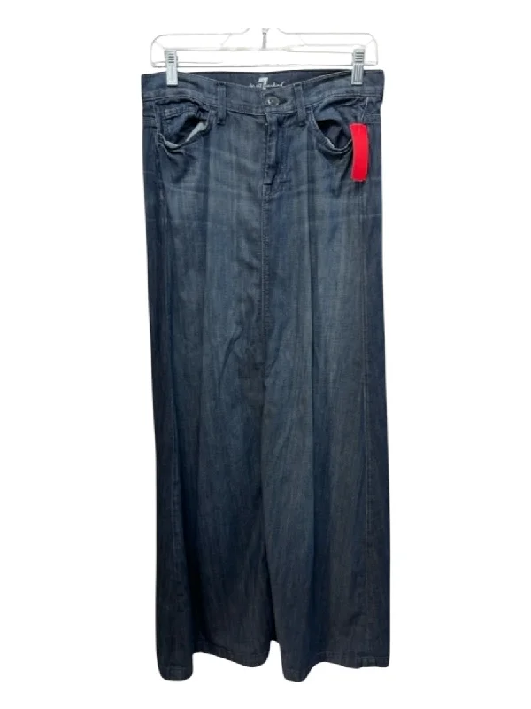 7 For All Mankind Size 28 Dark Wash Cotton Denim Whiskering Maxi Skirt