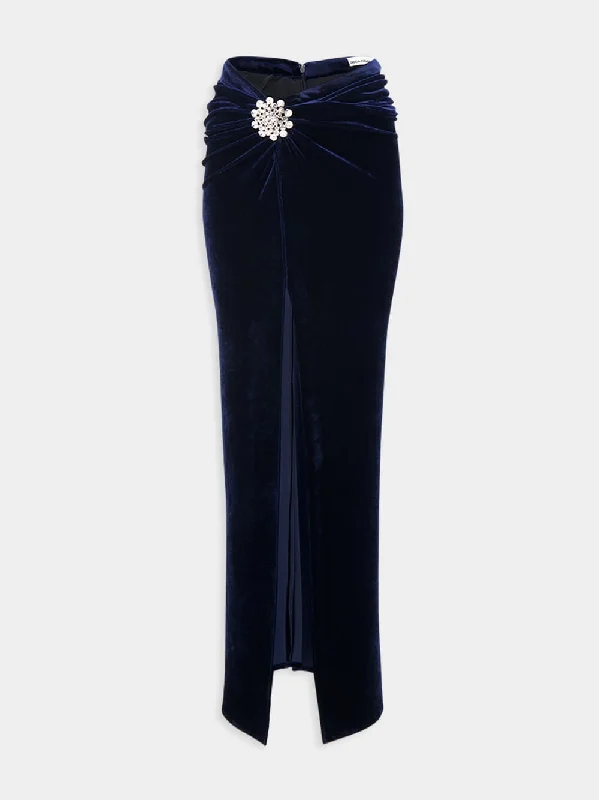 Navy Velvet Skirt with Jewelled Belt