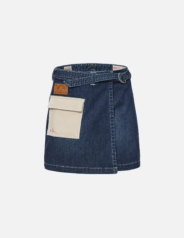 Logo Denim Skirt with Cargo Pocket