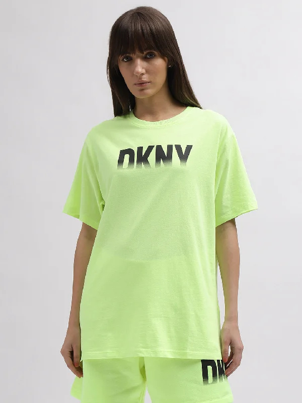 Dkny Women Green Printed Round Neck Short Sleeves T-Shirt