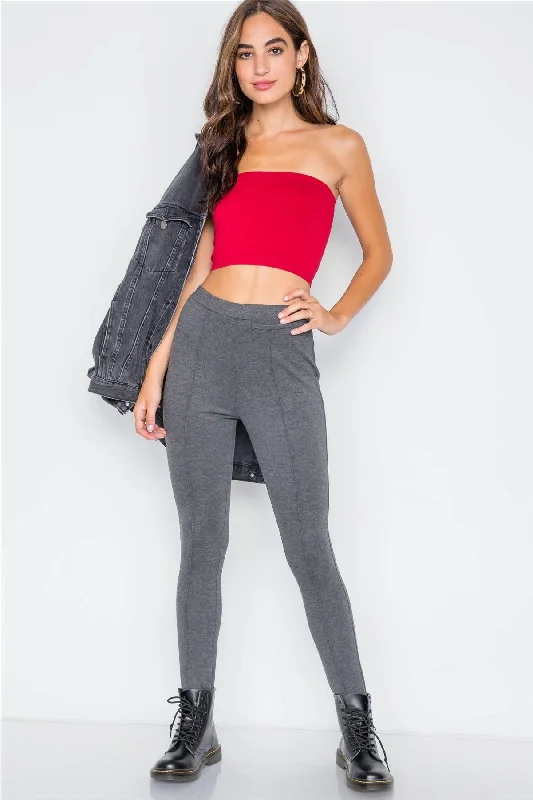 Heather Charcoal Thick Knit Activewear Leggings Pant