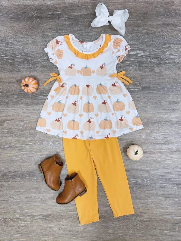 Pumpkin Please Girls Short Sleeve Leggings Outfit