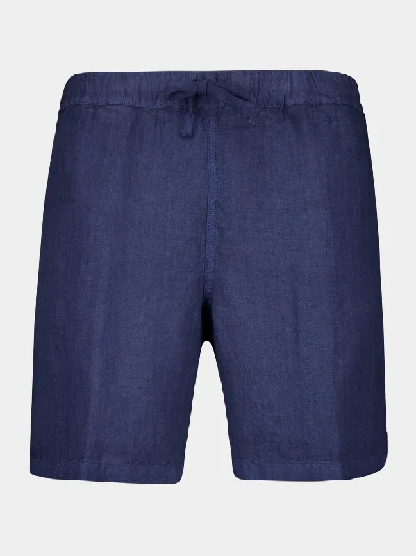 Navy Blue Linen Bermuda Shorts