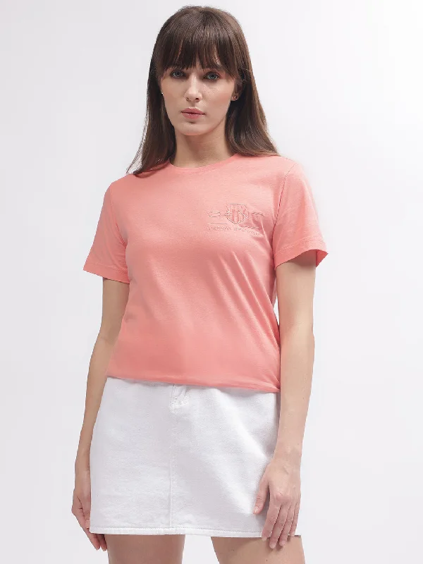 Gant Women Pink Solid Round Neck Short Sleeves T-shirt