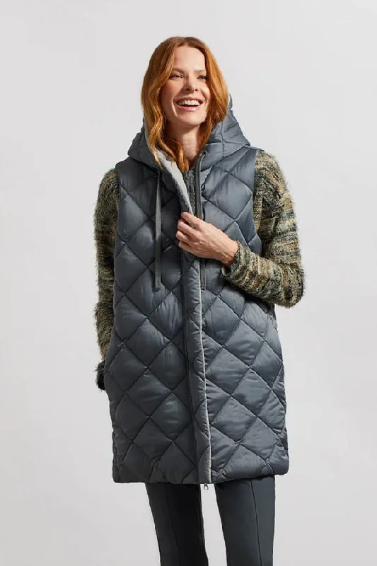 Tribal Reversible Long Hooded Puffer Vest