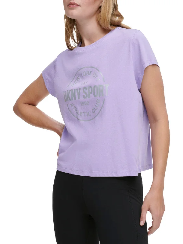 DKNY Women Purple Printed Round Neck Short Sleeves T-Shirt