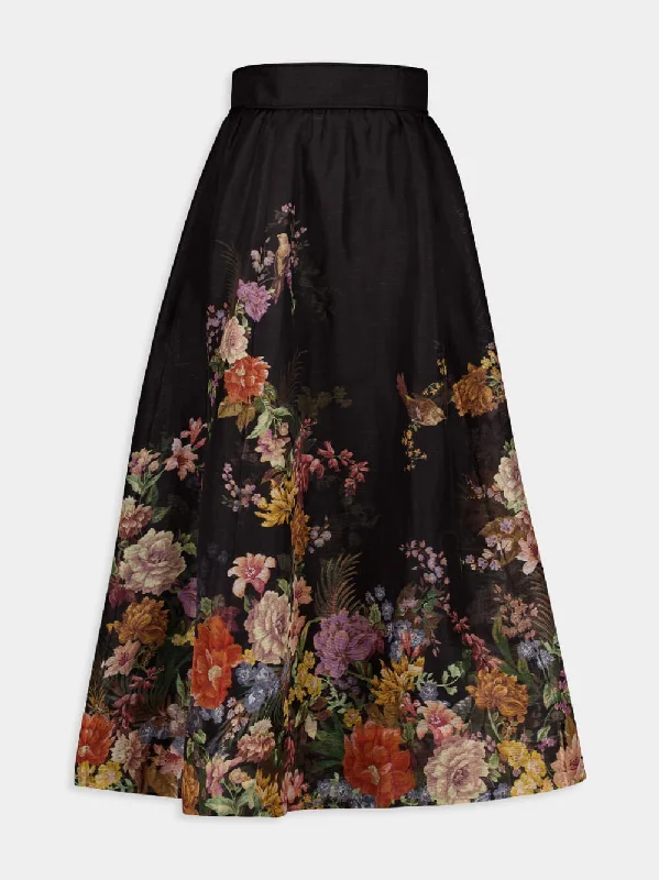 Pavilion Gathered Black Midi Skirt