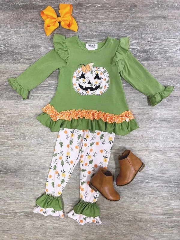 Fall Ruffle Jack-O-Lantern Tunic & Leggings Girls Outfit