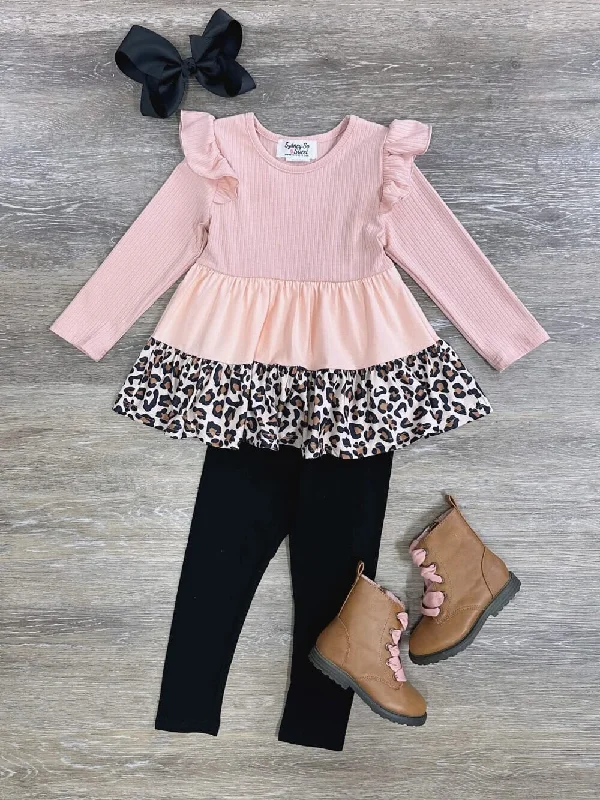 Girls Peach & Cheetah Long Sleeve Leggings Outfit