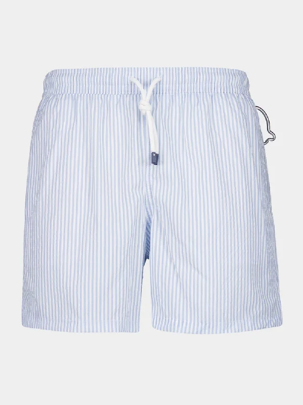 Light Blue Striped Swim Shorts