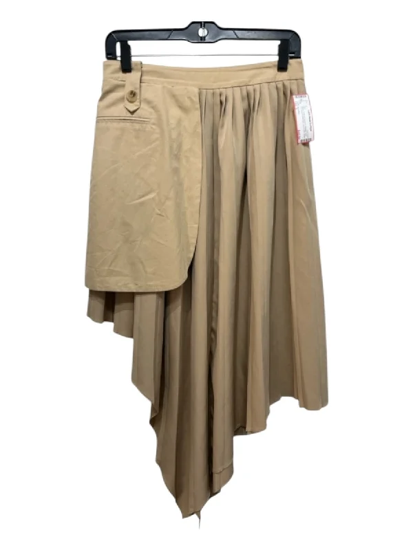 Mare Mare Size S Beige Cotton & Polyester Pleated Side Zip Asymmetric Back Skirt