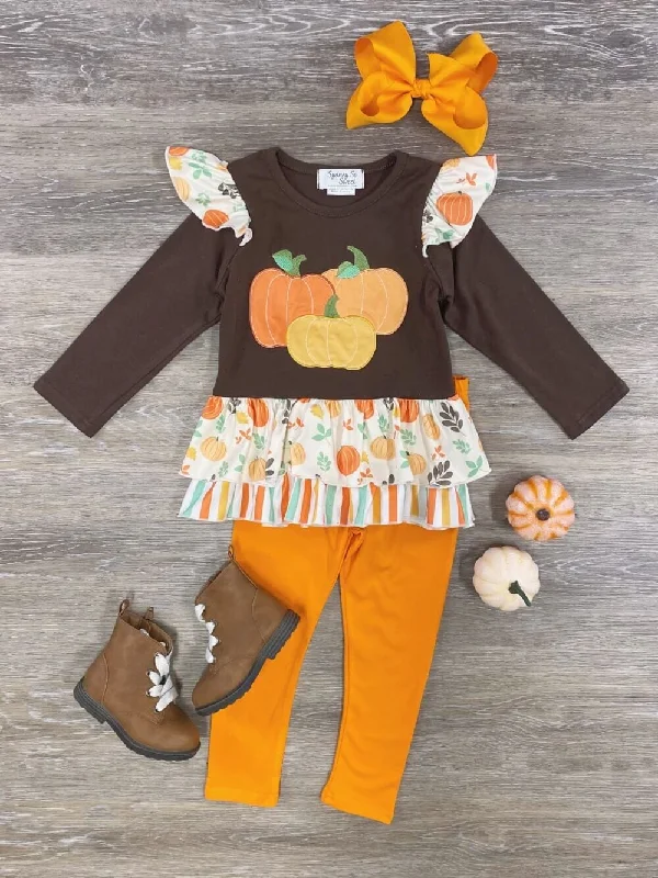 Pumpkin Patch Orange & Brown Girls Leggings Outfit