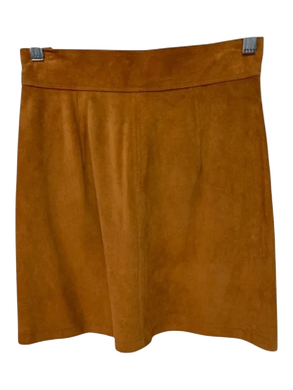 Frame Size 24 Tan Calf Leather Front Pockets Suede Side Zip Front Seam Skirt