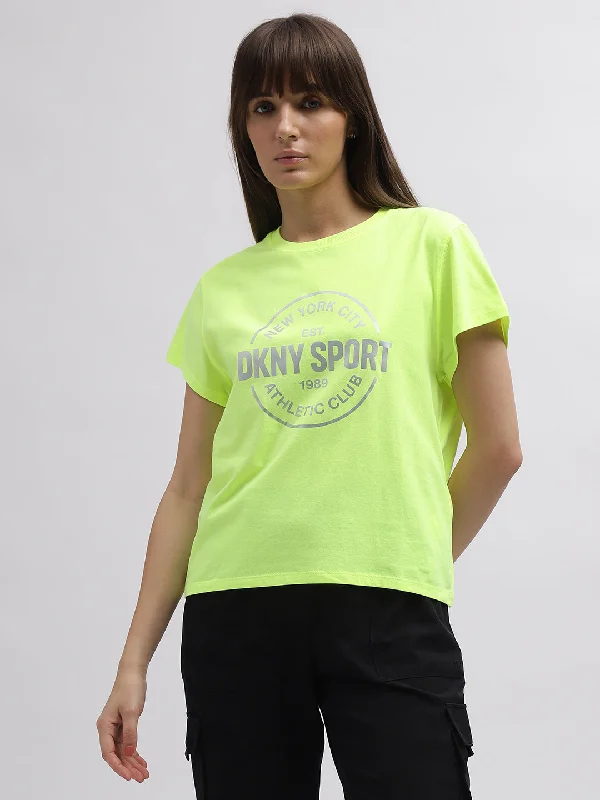 Dkny Women Green Printed Round Neck Short Sleeves T-Shirt