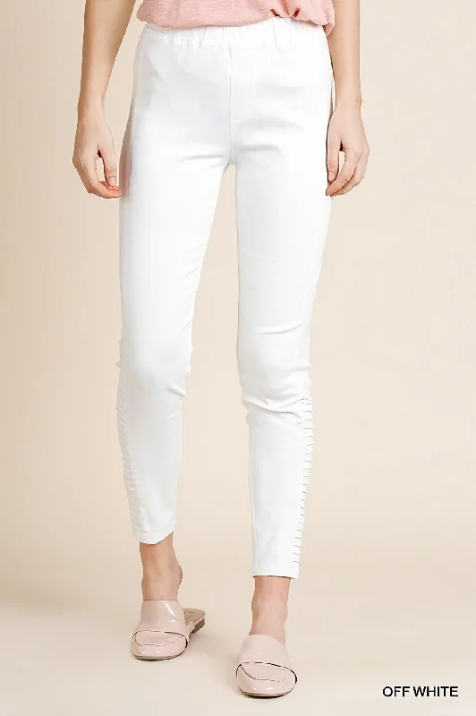 White Moto Leggings with Elastic Waistband by Umgee Clothing