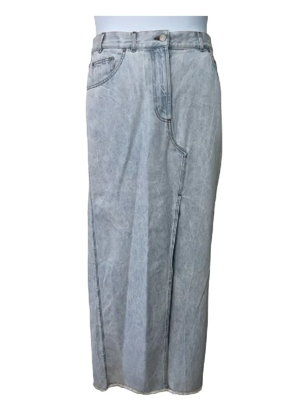 Dries Van Noten Size 38 Light Wash Cotton Blend Denim Front Slit Maxi Skirt