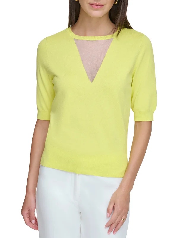 DKNY Women Lemon Solid Round Neck Short Sleeves T-Shirt