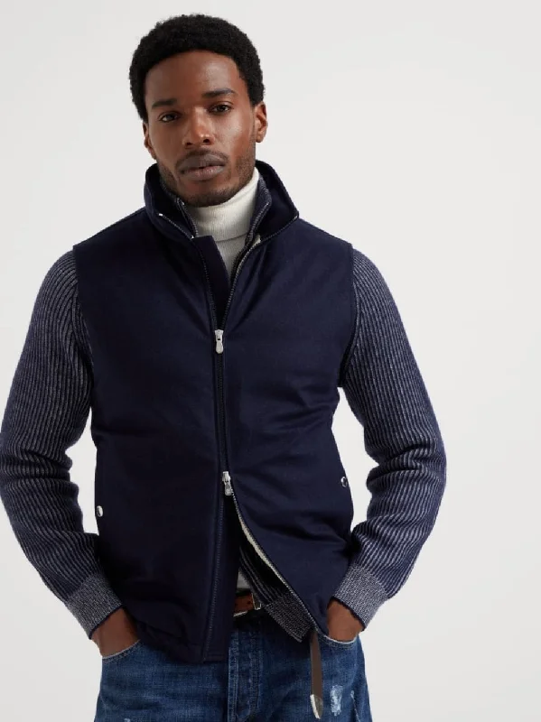 Blue Bonded Wool Flannel Down Vest