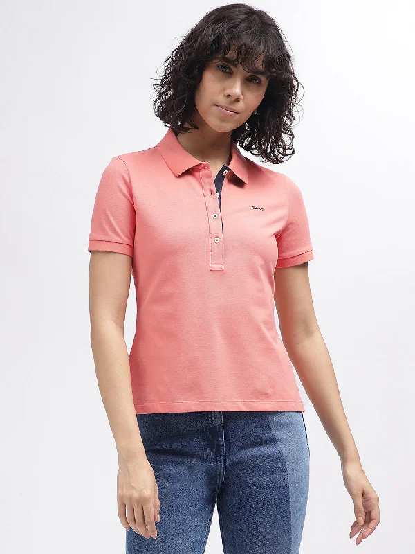 Gant Women Pink Solid Polo Collar Short Sleeves T-Shirt