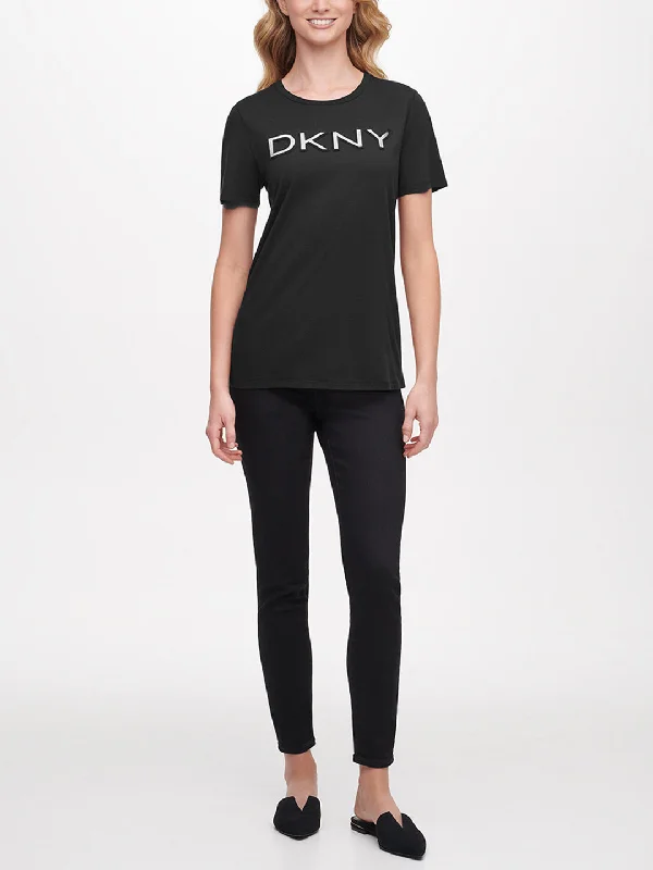 DKNY Women Black Printed Round Neck Short Sleeves T-Shirt