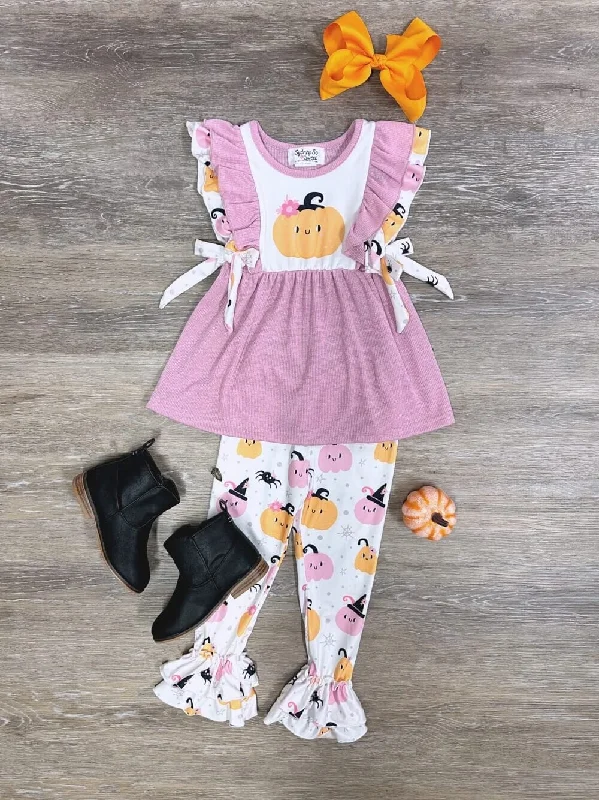 Pretty Pumpkin Short Sleeve Ruffle Leggings Girls Outfit