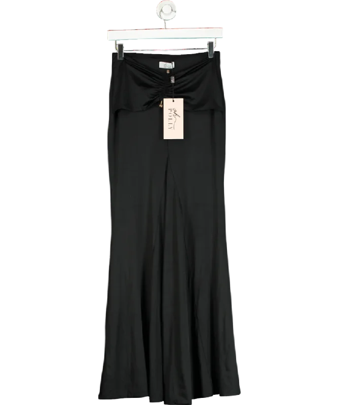 Oh Polly Black Slinky Jersey Hardware Detail Maxi Skirt UK 8