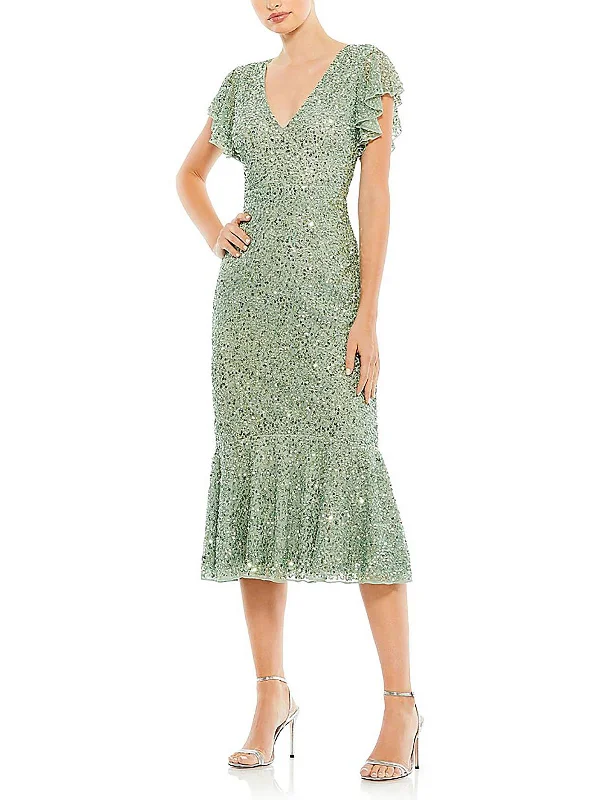 Womens Sequined Calf Midi Dress