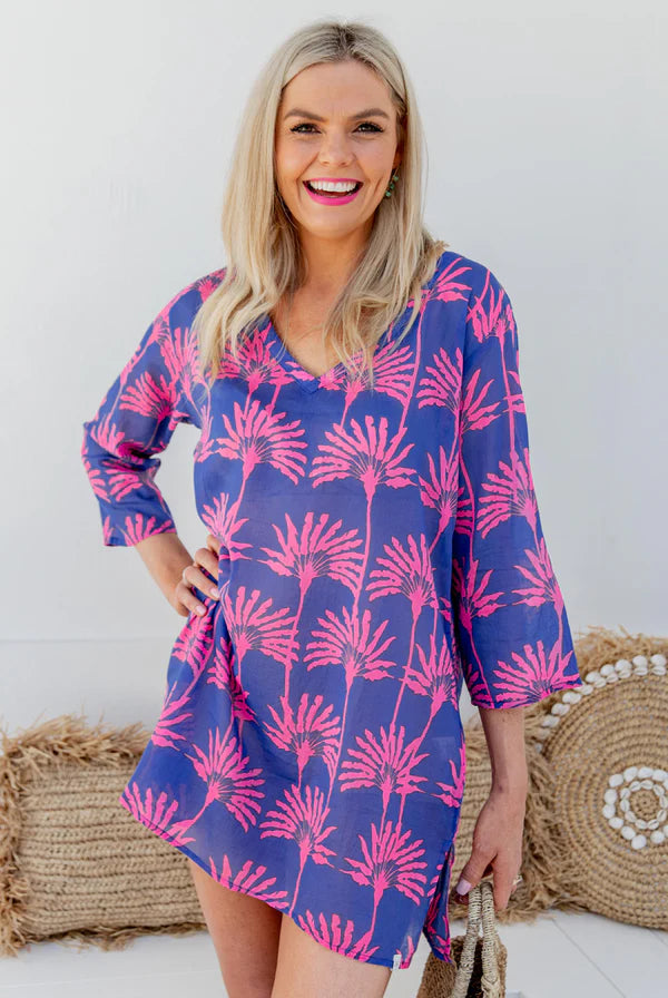 West Indies Wear Umbrella Palm Tunic - Periwinkle