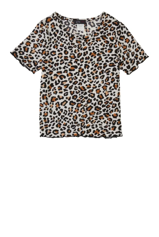 Girls Textured Knit Leopard Print Top