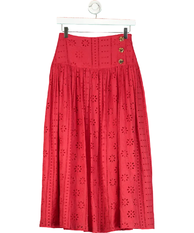 Glamoda Red Broderie Anglaise Midi Skirt UK S