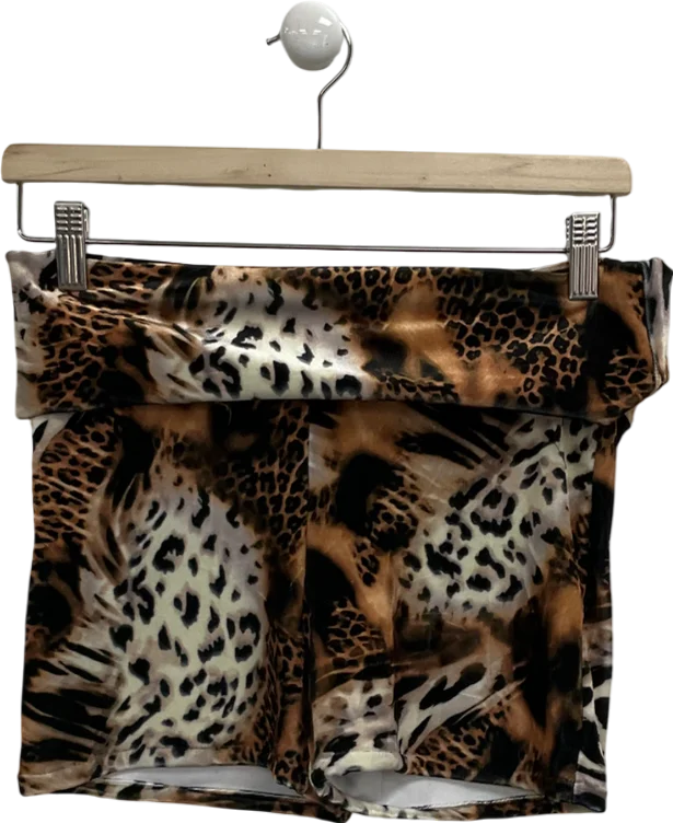 Kasela Brown Velvet mini Shorts In Leopard UK M