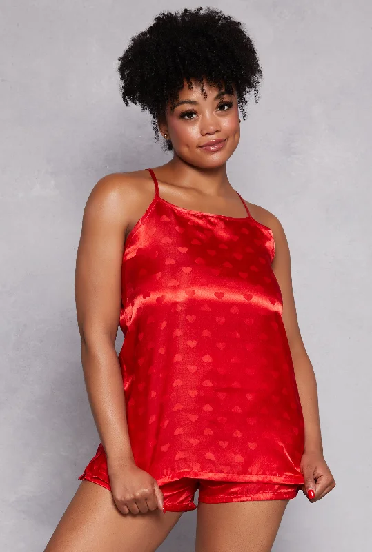 Plus Size Satin Heart Pajama Cami with Shorts