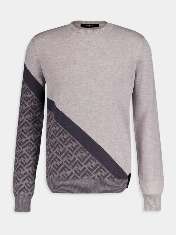 Geometric Contrast Grey Sweater