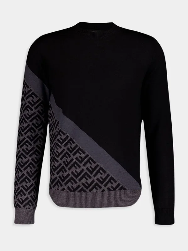 Geometric Contrast Black and Grey Sweater