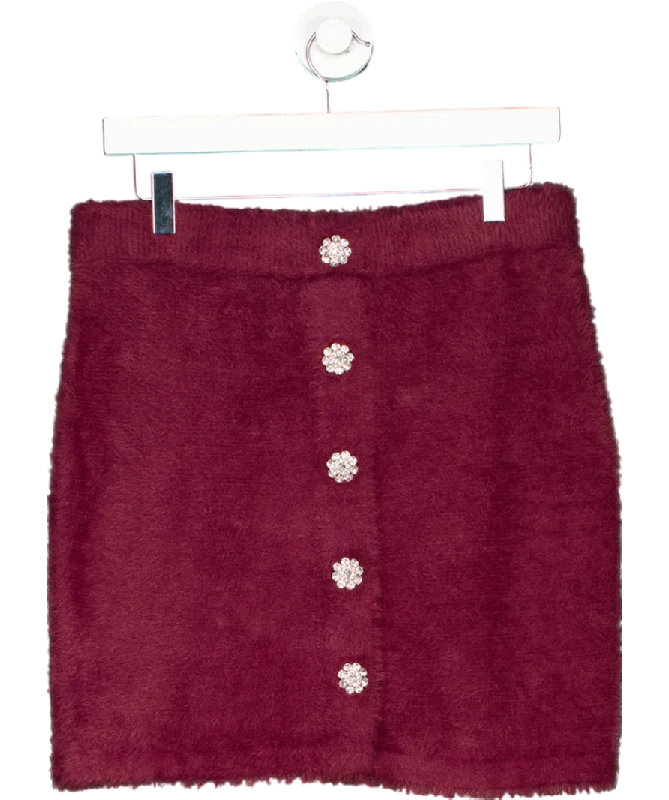 H&M Red Bijoux Button Fluffy Knit Mini Skirt UK 12