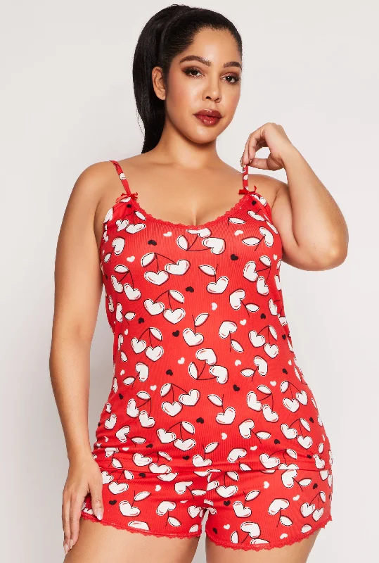 Plus Size Heart Cherry Pajama Cami with Shorts